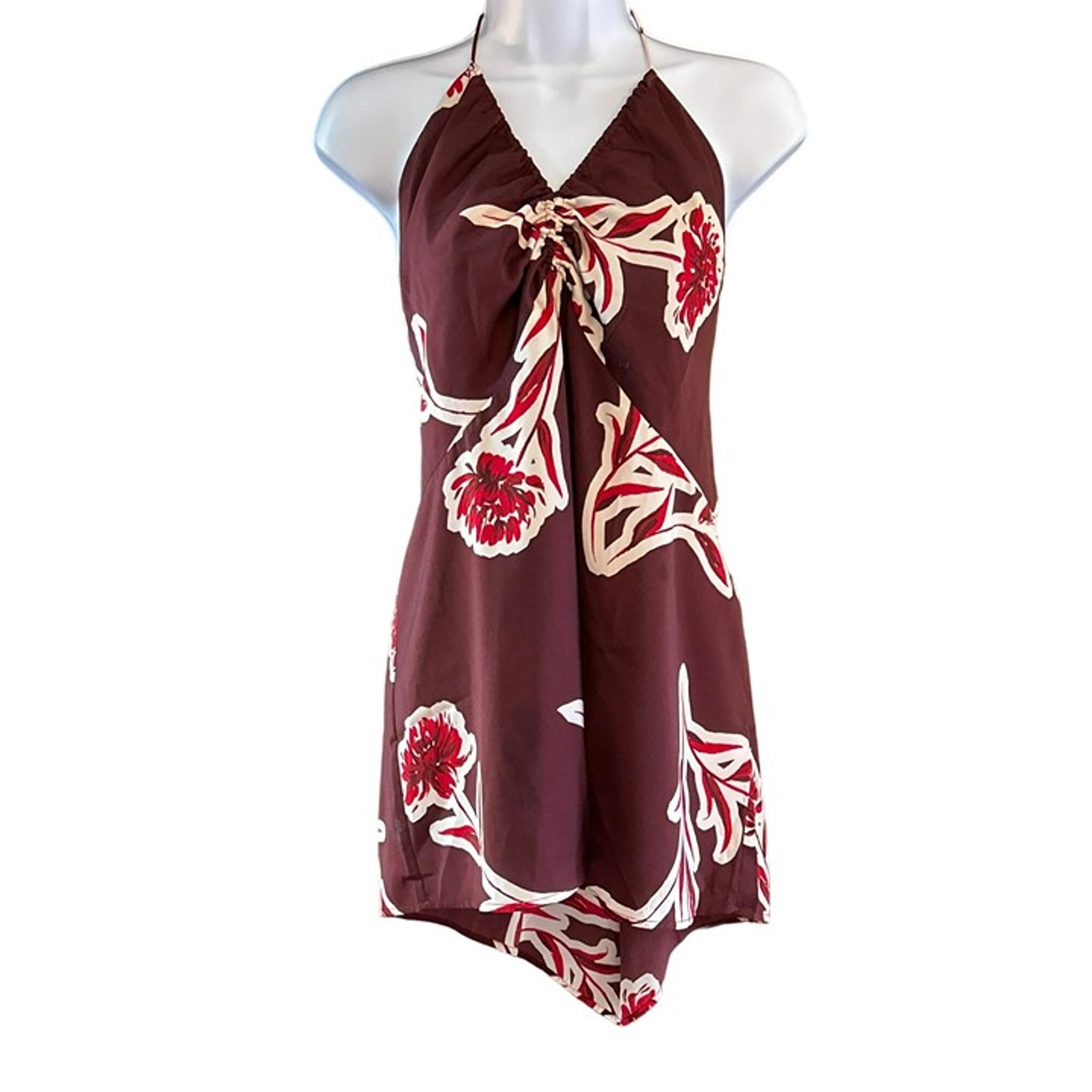 Banana Republic Brown Floral Halter Baby Doll Top Dress XXL Y2K Style Retro NWT