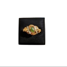 Size 8 Gold Toned Jade Cubic Zirconia Cocktail Ring - Missing Stones