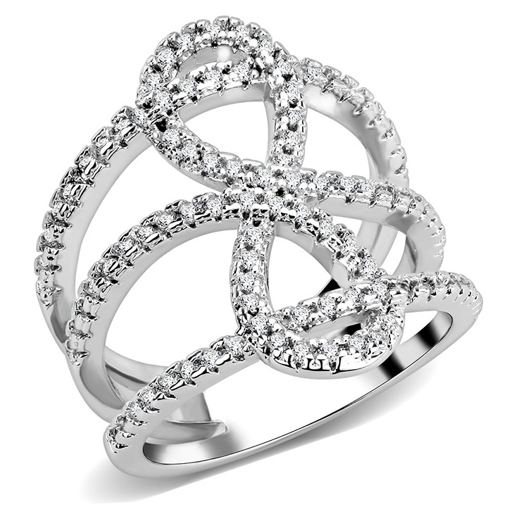 Rhodium Brass Ring with AAA Grade CZ in Clear Size 5