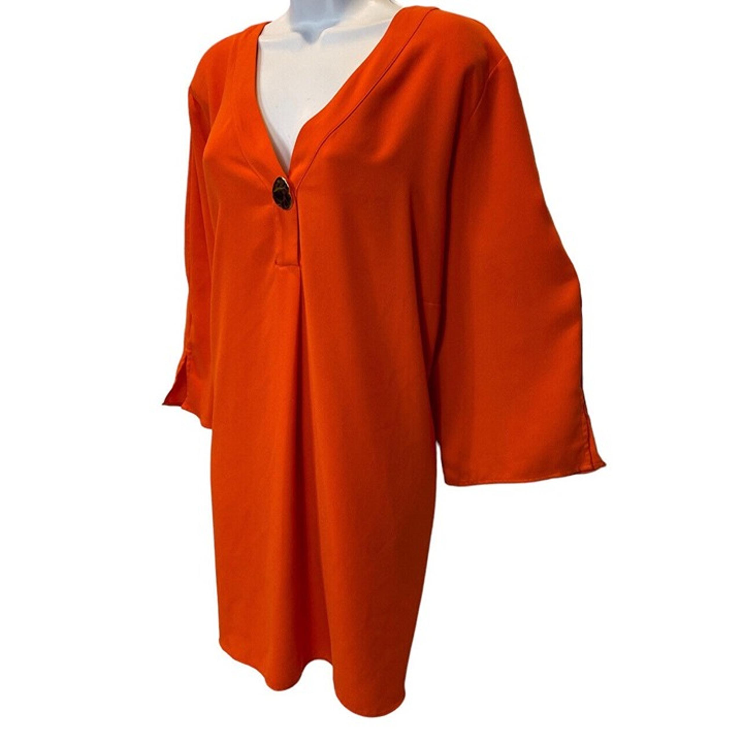 Worthington Women's Blouse Tunic Top V-neck Bright Orange 3/4 Sleeve Sz  2XL