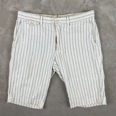 Polo Ralph Lauren Shorts Men 32 White Striped Linen Blend Buckle Back Preppy