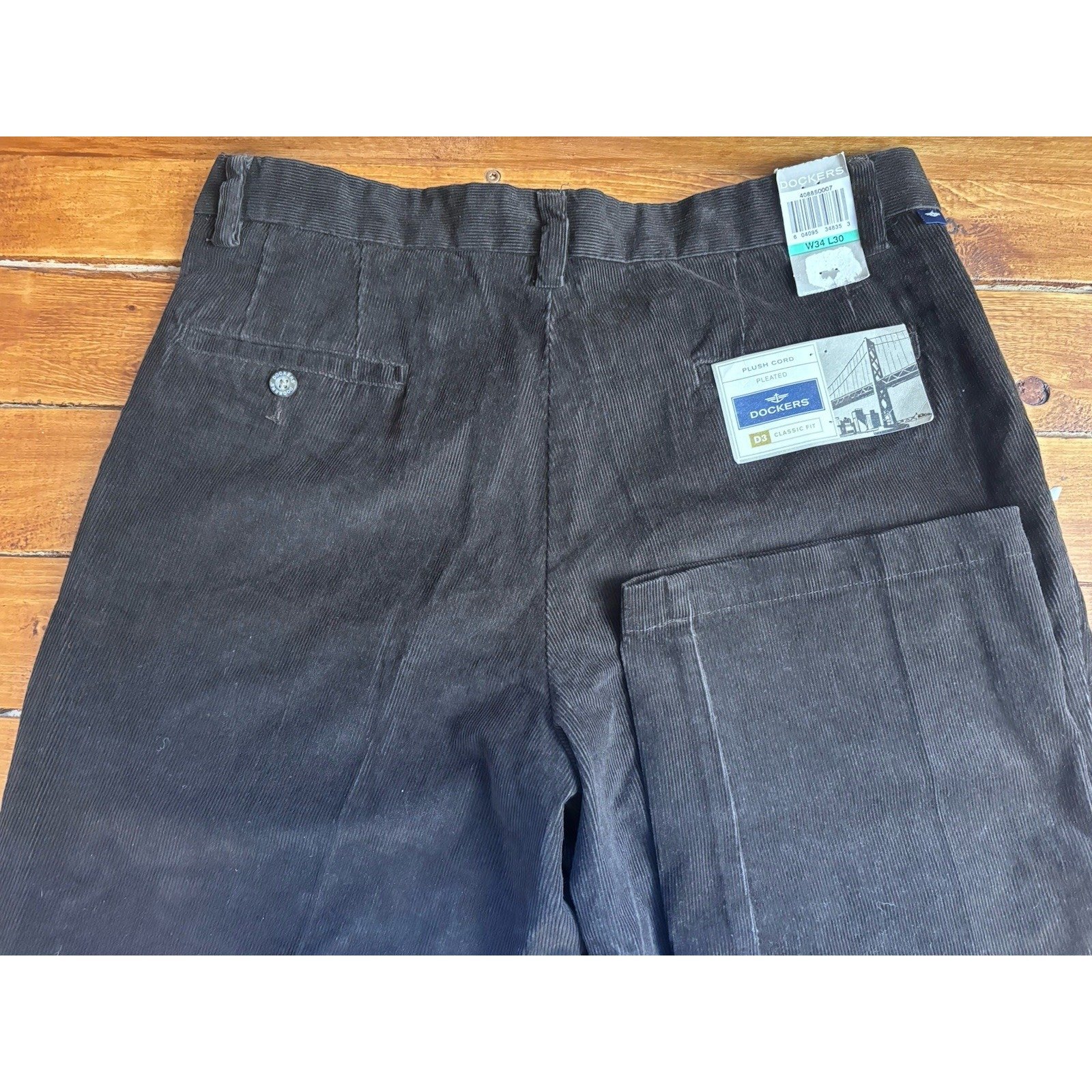 Vtg Dockers Corduroy Pants Men's 34x30 Brown Pleated D3 Classic Fit Office NEW
