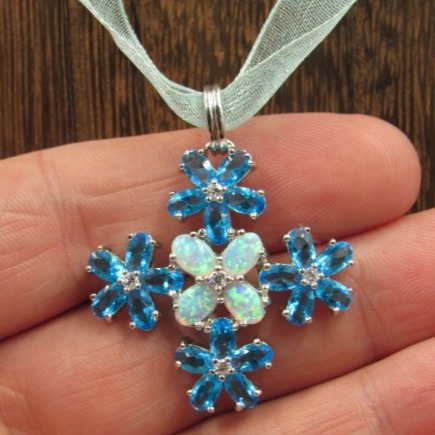 20 Sterling CZ Diamond & Opal Necklace