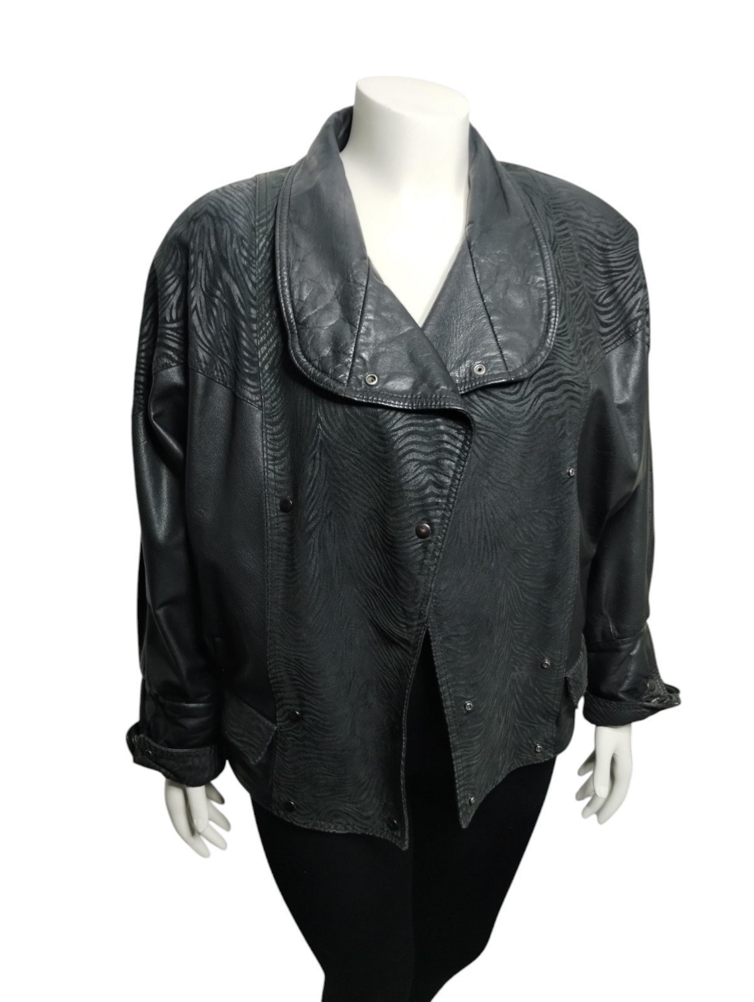 80's Vintage Genuine Leather Bat Sleeve Zebra Moto  Jacket Women's M Punk Rock