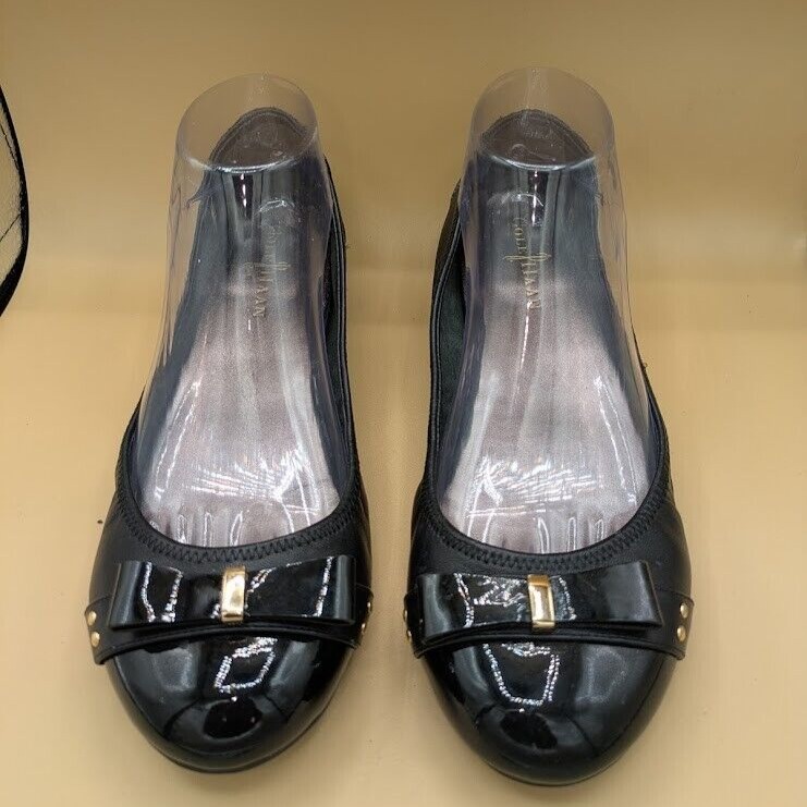 Cole Haan Women's Air Monica Ballet Black Leather Patent Cap Toe Flats Sz 8 B