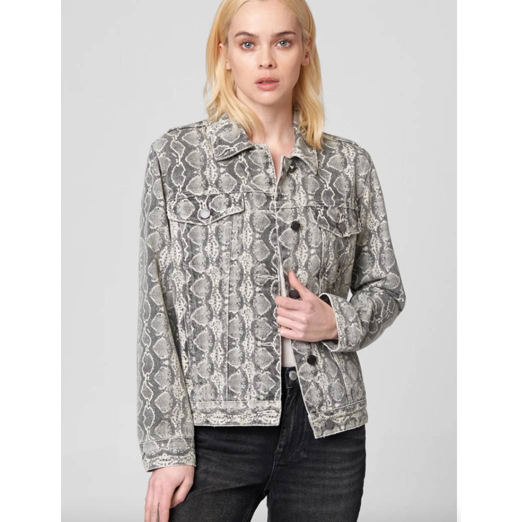 Blank NYC Python Snakeskin Print Denim Jacket Size Large