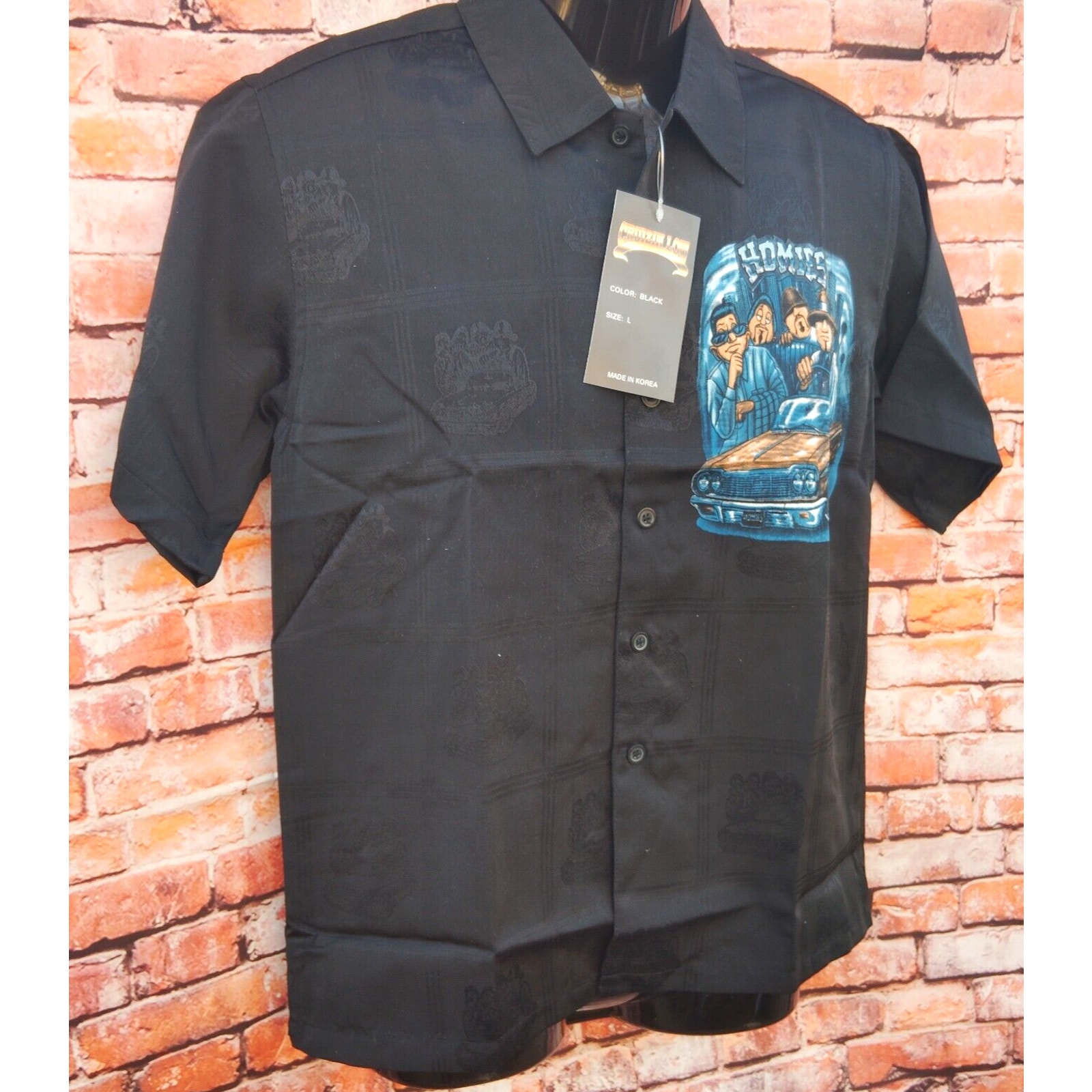 Homies Cruizin Low Shirt Men’s Black Regular Fit Short Sleeve Button Down Sz Lrg
