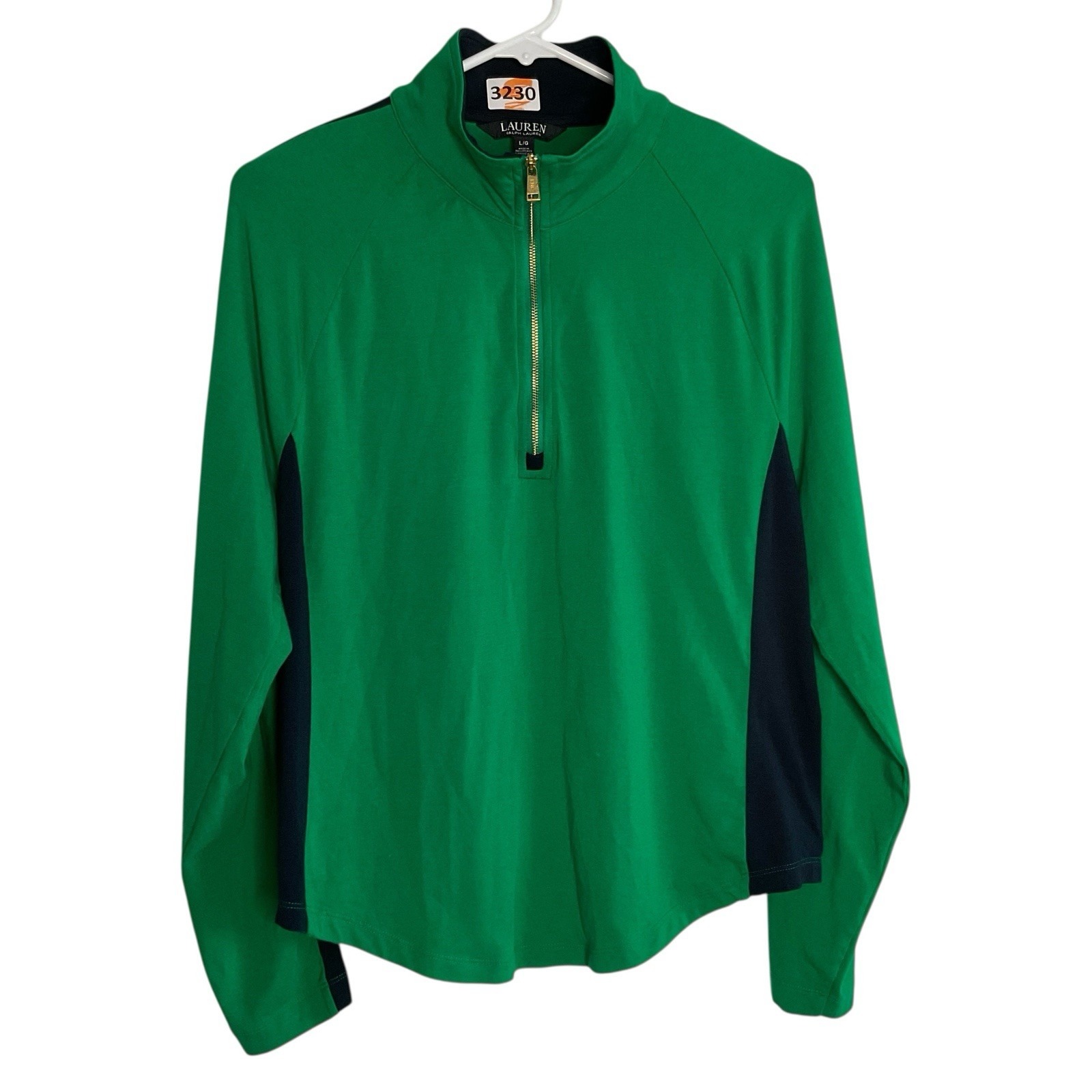 L-RL Ralph Lauren Active 1/4 Zip Pullover Women's L Green Black Athletic Shirt