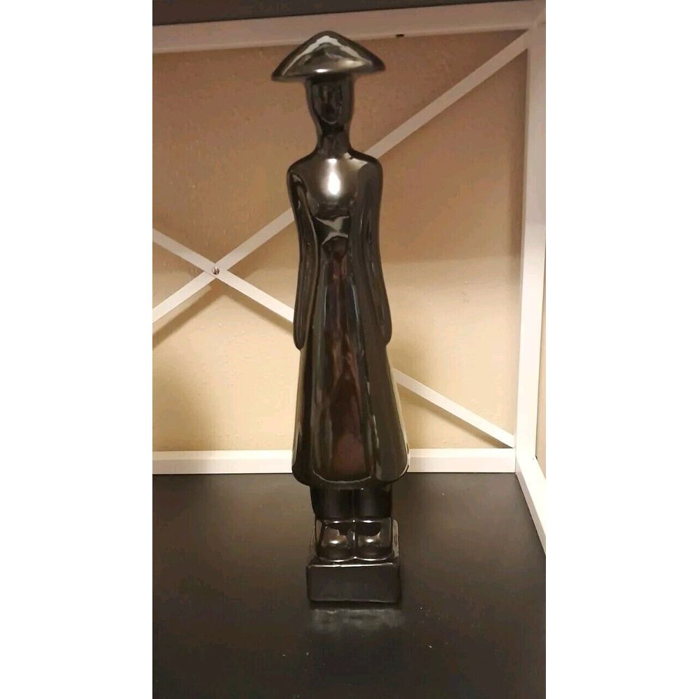Vintage 15 1/2 Tall Woman Statue Art Deco Ceramic Rare Black 90's EUC GIRL