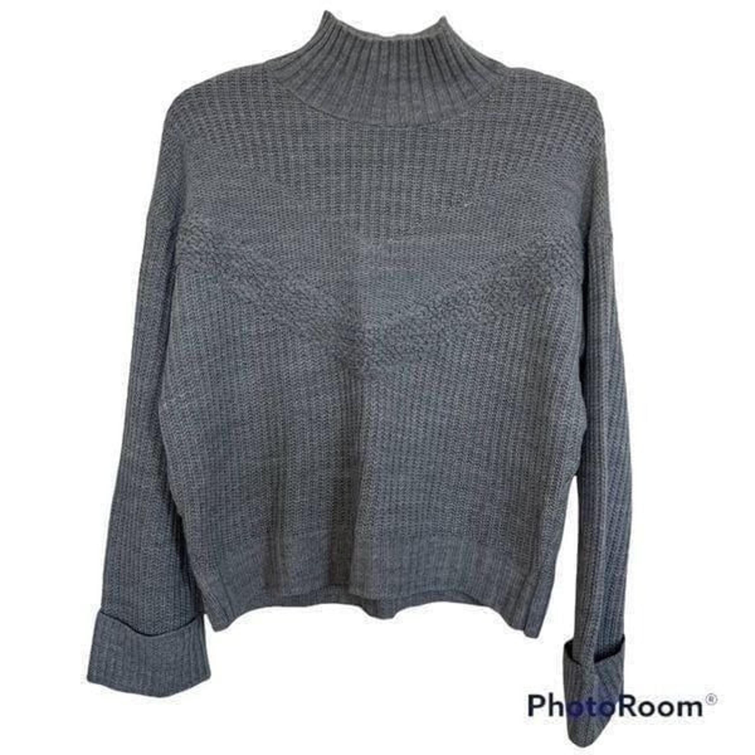 Express Gray Knit Mock Neck Pullover Sweater W/ Wide Cuff Sleeves XS