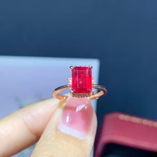 Emerald Cut Ruby Ring, Natural Ruby Gemstone Ring, Women's Ruby Ring 6x8mm
