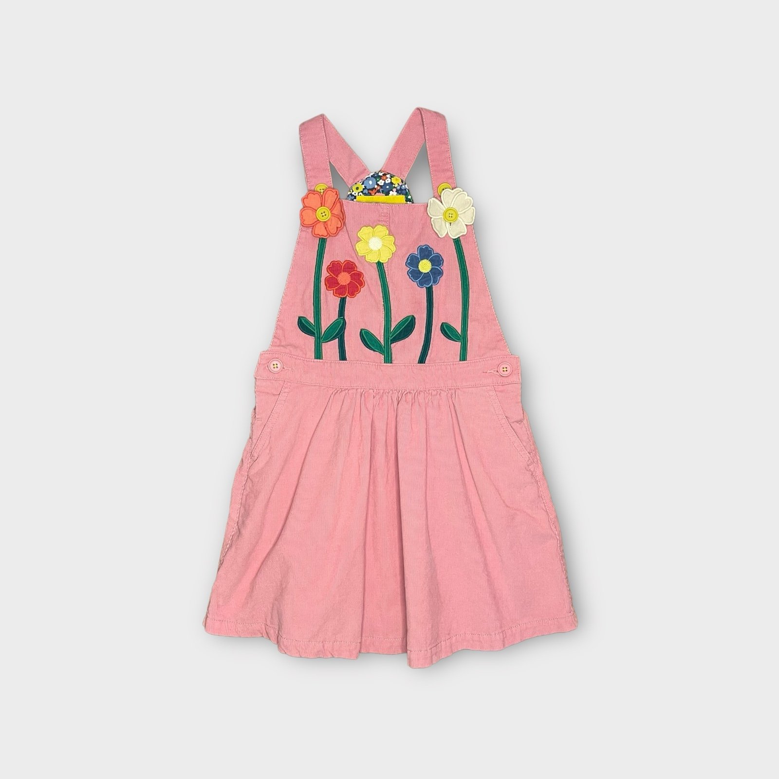 Mini Boden Floral Applique Pink Pinafore Dress