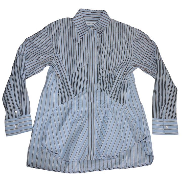 Carven Striped Pleated Button Up Collared Shirt Women's Size 38