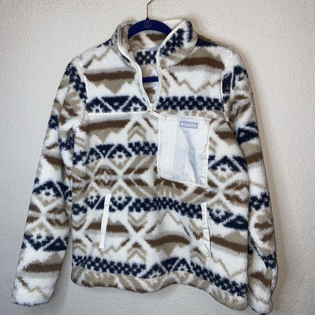 Columbia Western aztec Women West Bend 1/4 Zip Sherpa Fleece Sweater New XL gorp