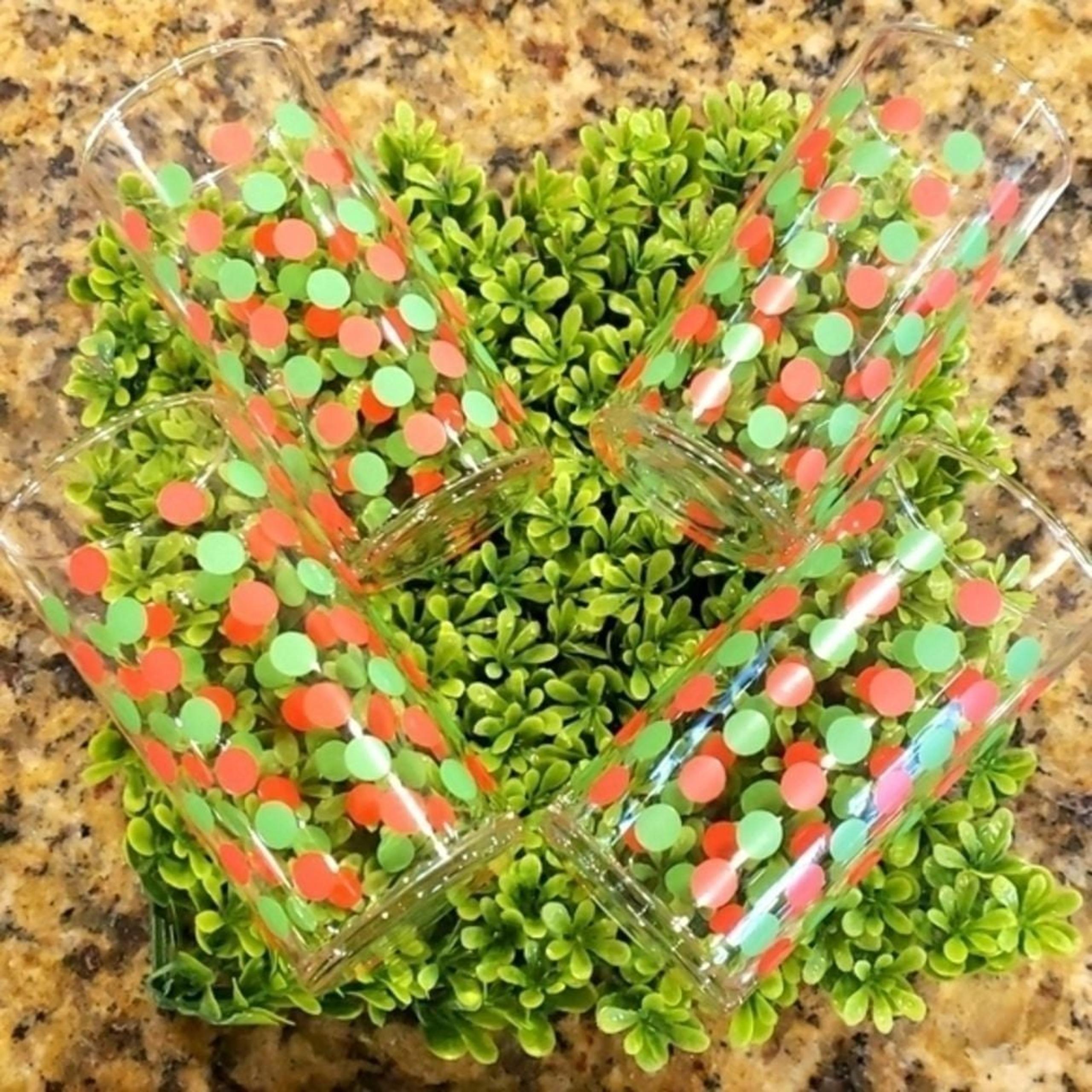 Set 4 Red Green Polka Dot Southern Living Juice Glasses