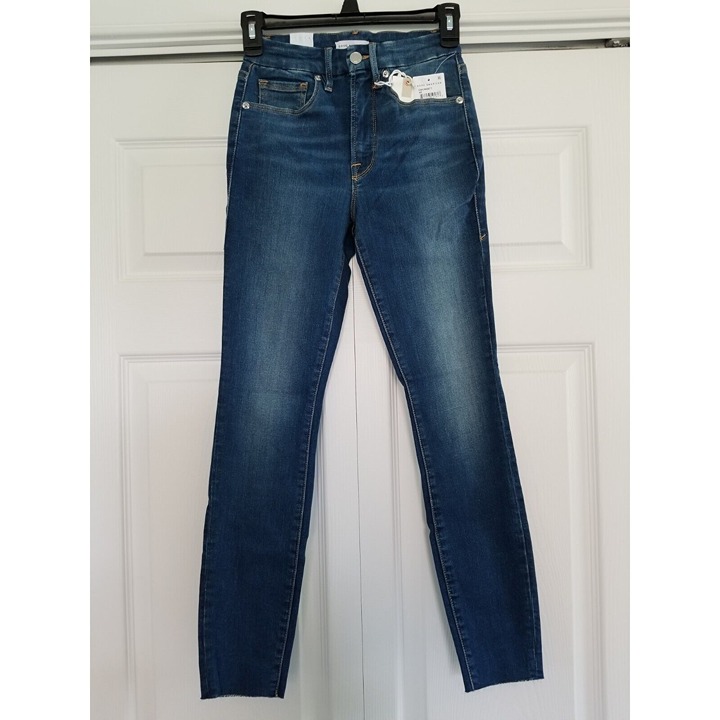 Good American Good Waist Crop Jeans Raw Hem High Rise Skinny Stretch Denim 00/24