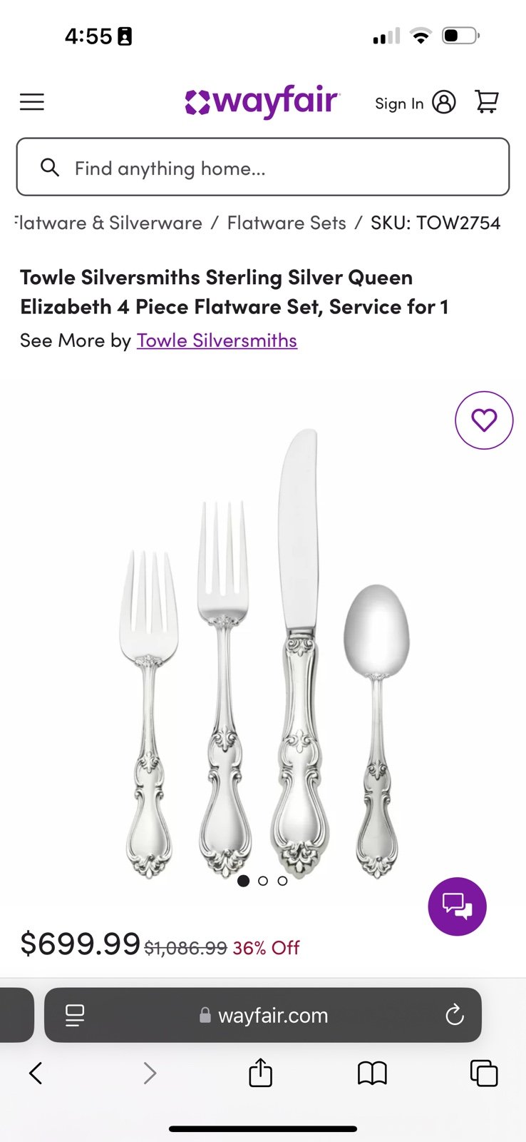 NWT TOWLE QUEEN ELIZABETH 1 (4) Piece Set STERLING SILVER
