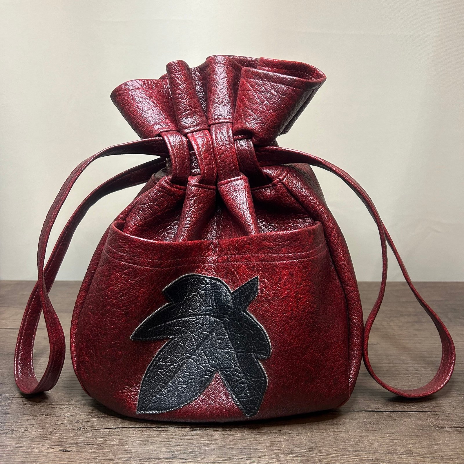 Elegant Red Leather Drawstring Bag