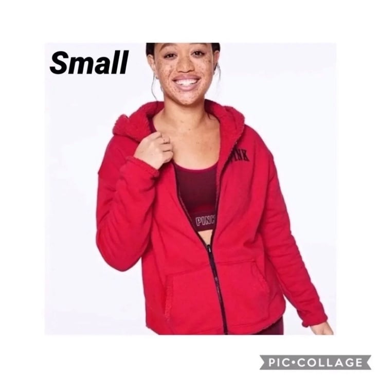 VS PINK hoodie sherpa zip up red small