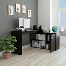 Axis Modern L-Shaped Computer Desk with Open & Closed Storages -Black