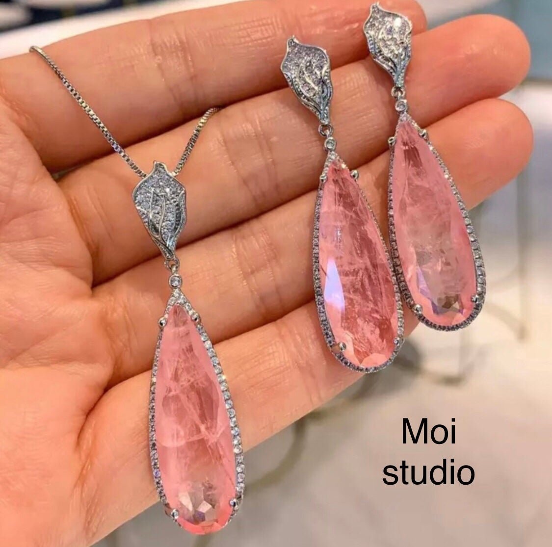 ✨Tourmaline Pink Paraiba Lilly Drop Earring & Necklace ( BUNDLE 2 SET )✨✨