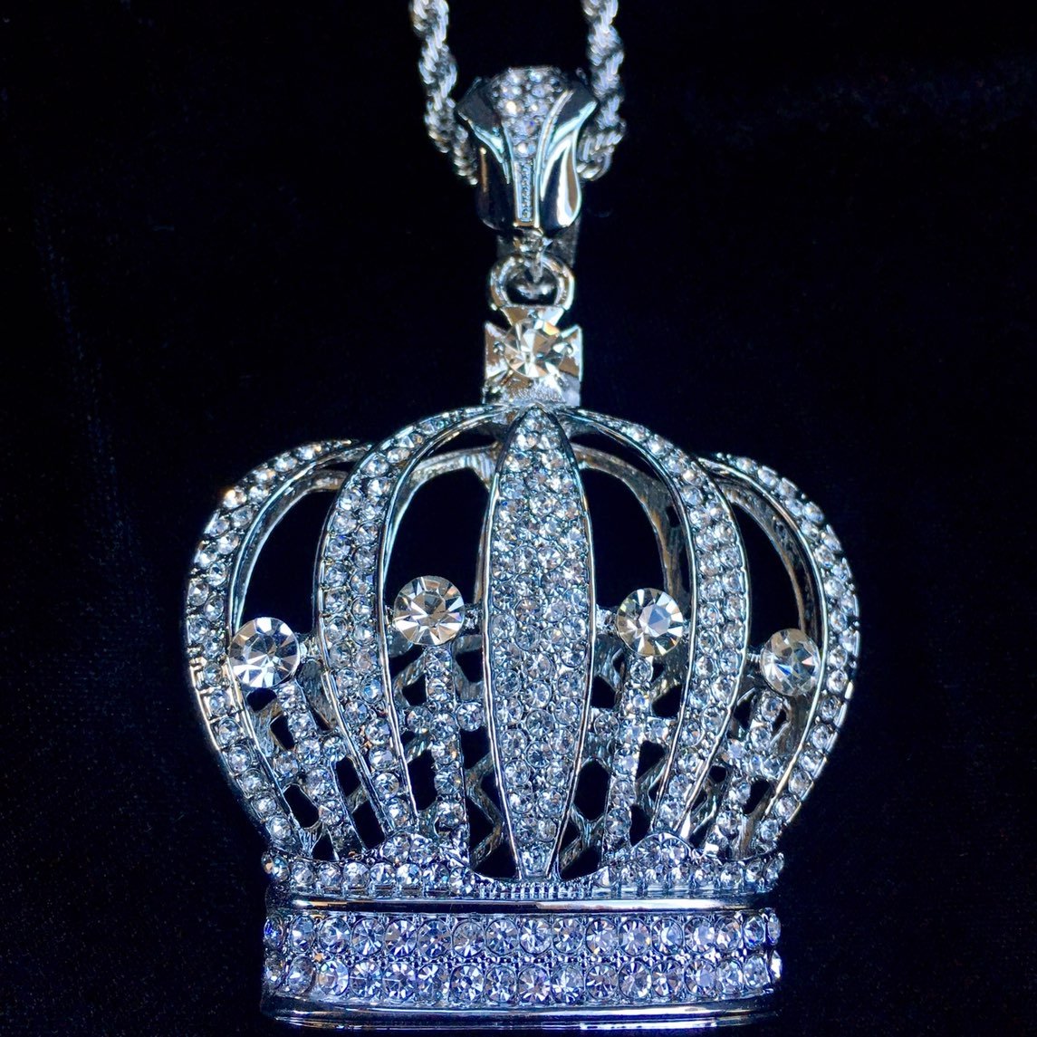 CROWN DIAMONDS CZ 18K GOLD CHAIN ITALY