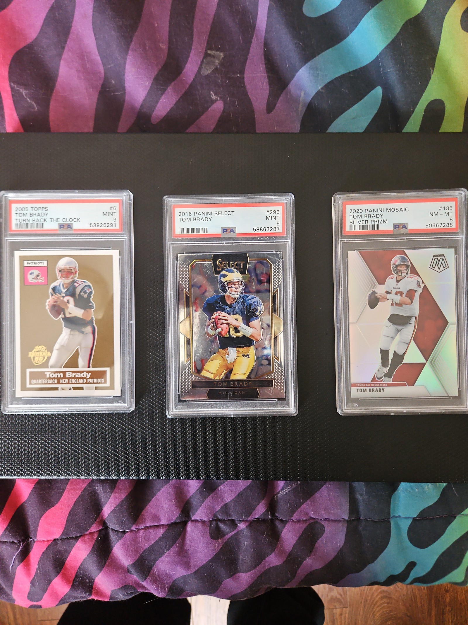 Three Tom brady cards mint two 9's one 8