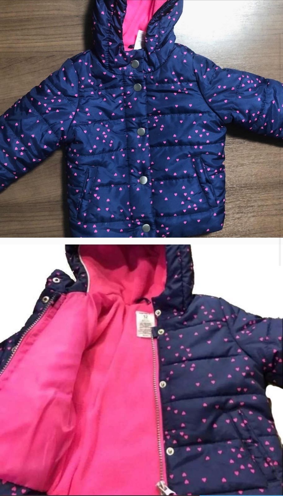 Carters puffer jacket with fleece inner