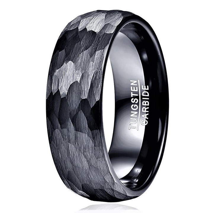 Men's Black Hammered Handmade Wedding Band Ring - Unisex Wedding Rings for Men a