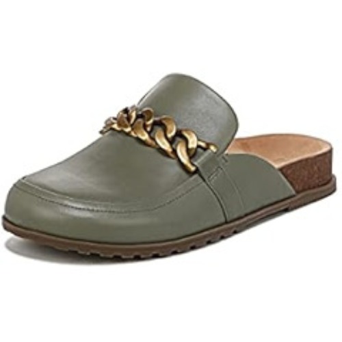 Vionic Joyful Georgie Slip On Leather Mule in Army Green