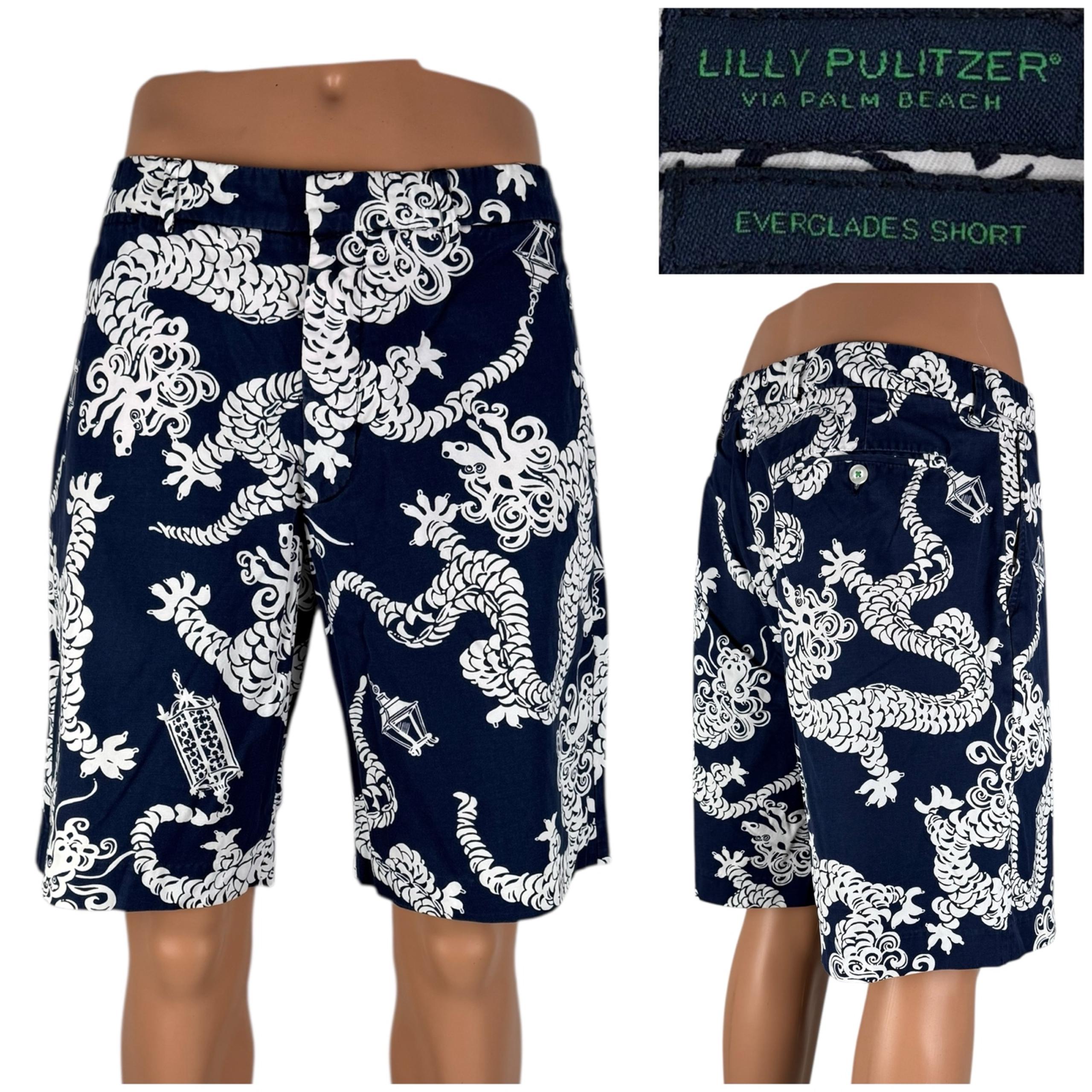 Lilly Pulitzer Mens 34 Everglades Shorts Via Palm Beach Blue White Casual Cotton
