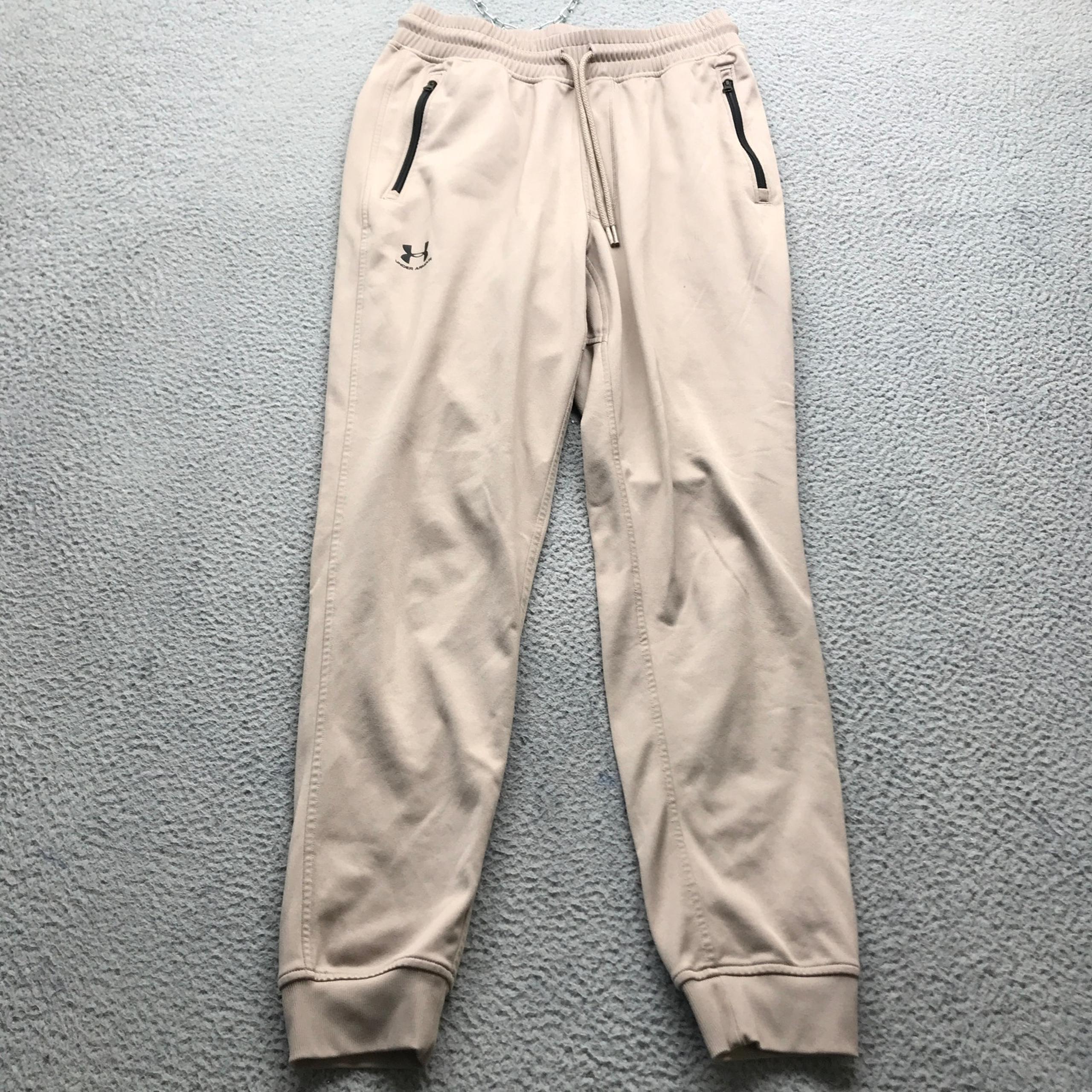 Under Armour Jogger Sweatpants Men's Medium M Drawstring Logo Zip Pocket Brown