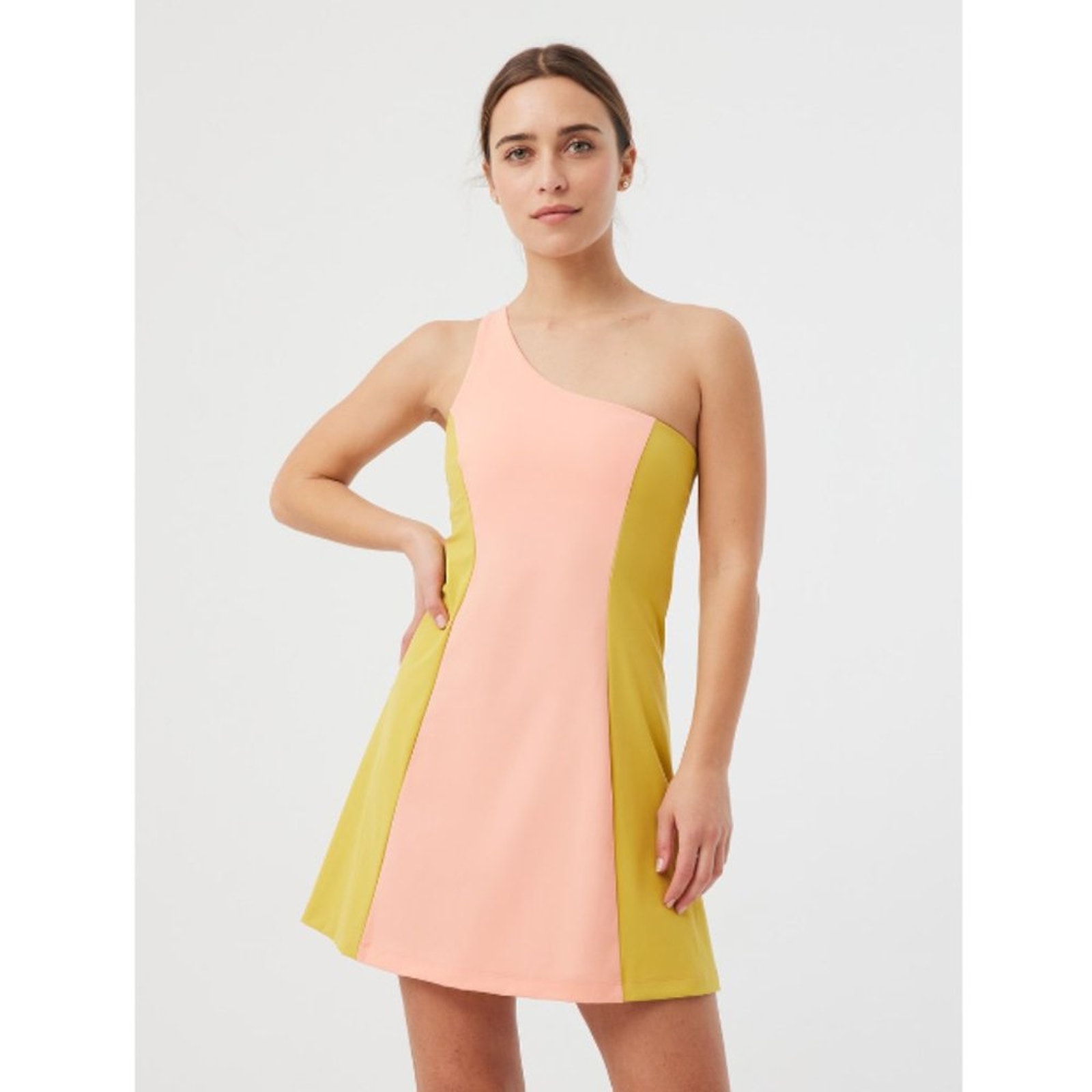 Outdoor Voices One Shoulder Dress in Nectarine/Dijon