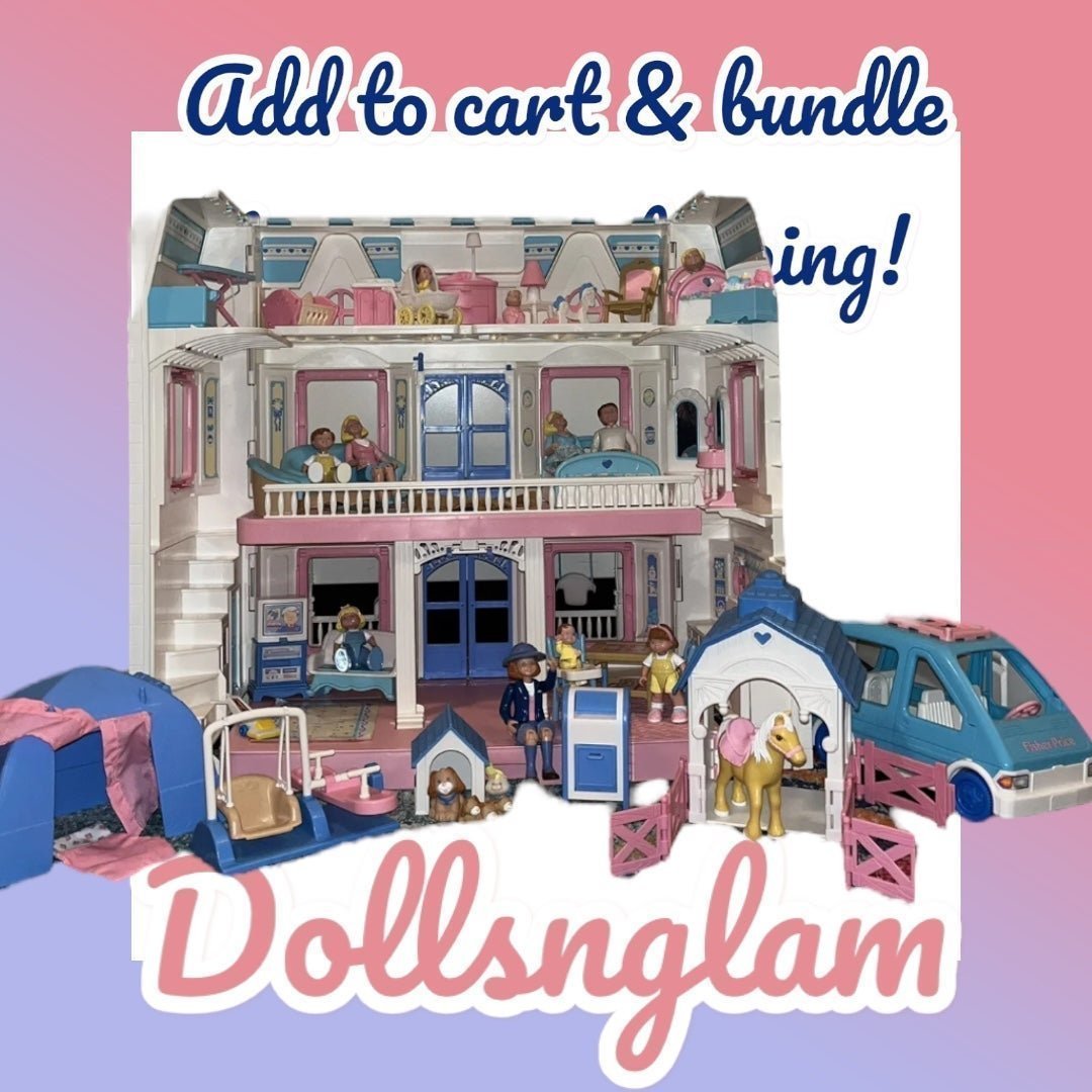 Vtg Fisher P Wow Loving Family 6364 Folding Dollhouse 1993 Accessories CLEAN