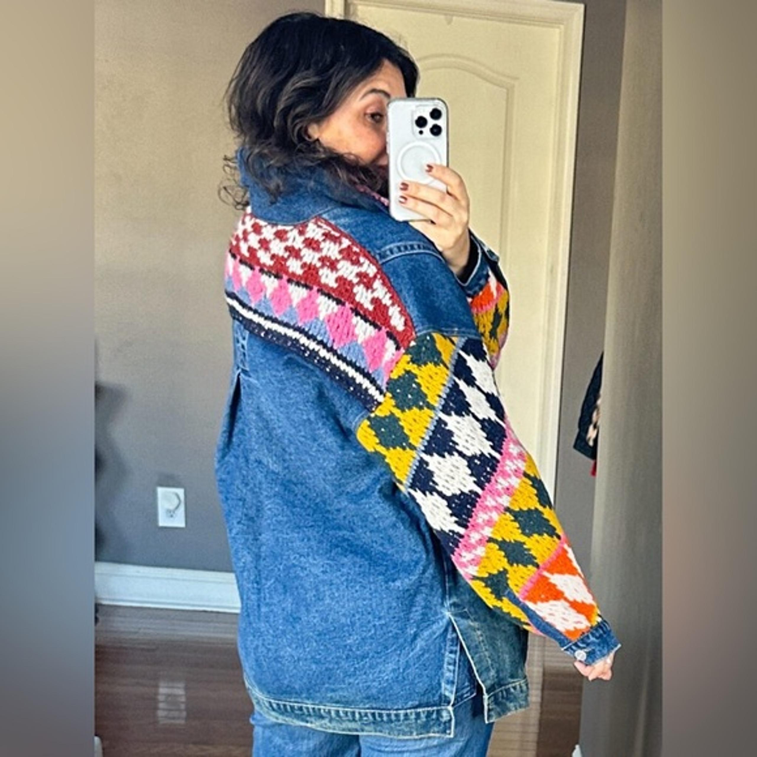 Anthropologie pilcro crochet denim sweater jacket