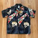 Y2K Japanese Kimono Aloha Shirt Fukuwauchi Camp Collar Skulls Silk Small