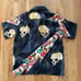 Y2K Japanese Kimono Aloha Shirt Fukuwauchi Camp Collar Skulls Silk Small