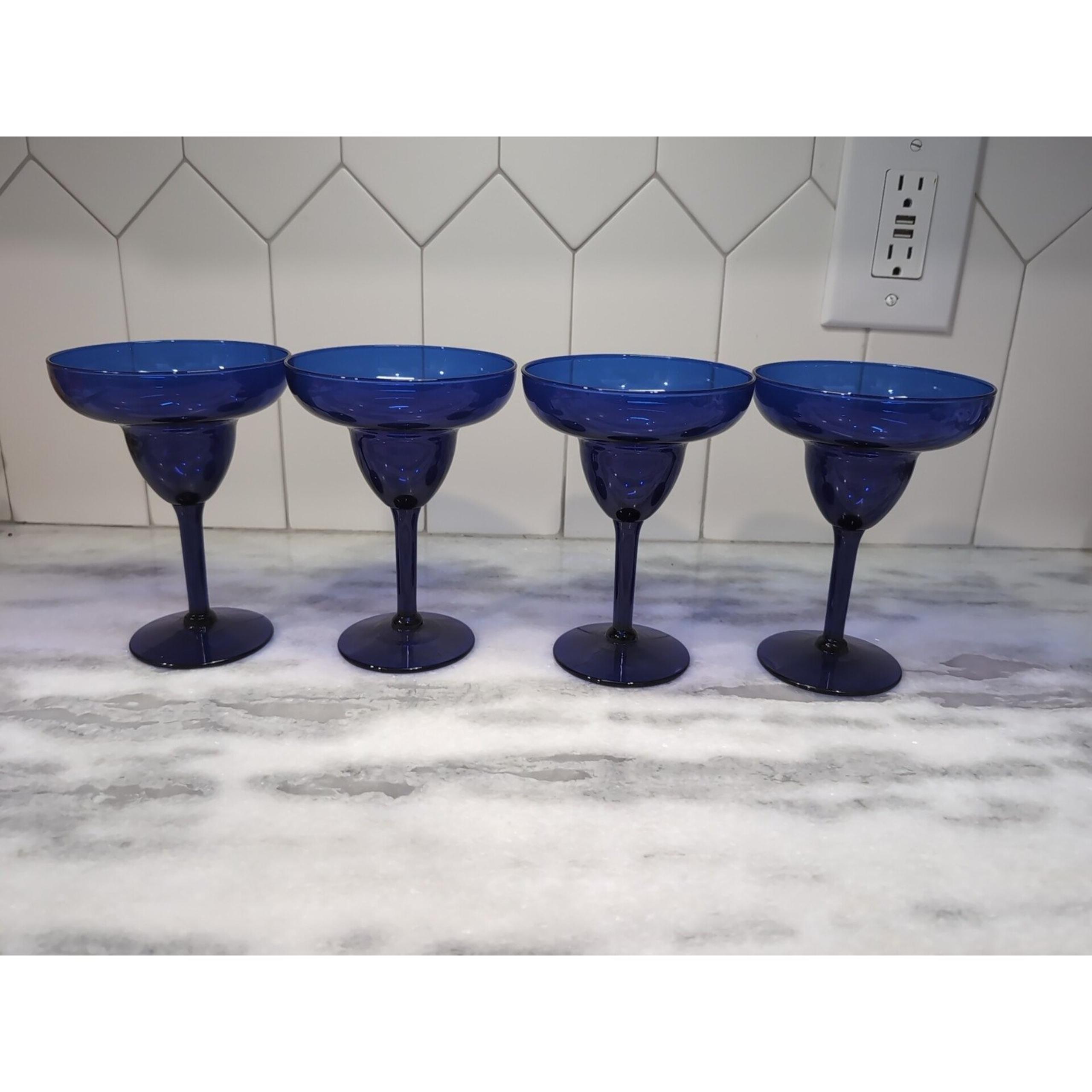 Pier 1 Cobalt Blue Glasses Set, Margarita Goblets, Set of 4, Blue Drinkware
