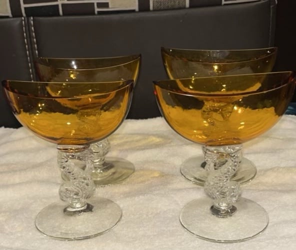 Vintage Set Of 4 Imperial Glass Koi Fish Clear Candle Holders amber