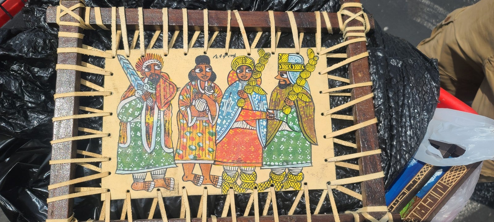 1 of a kind Ethiopian oil painted leather