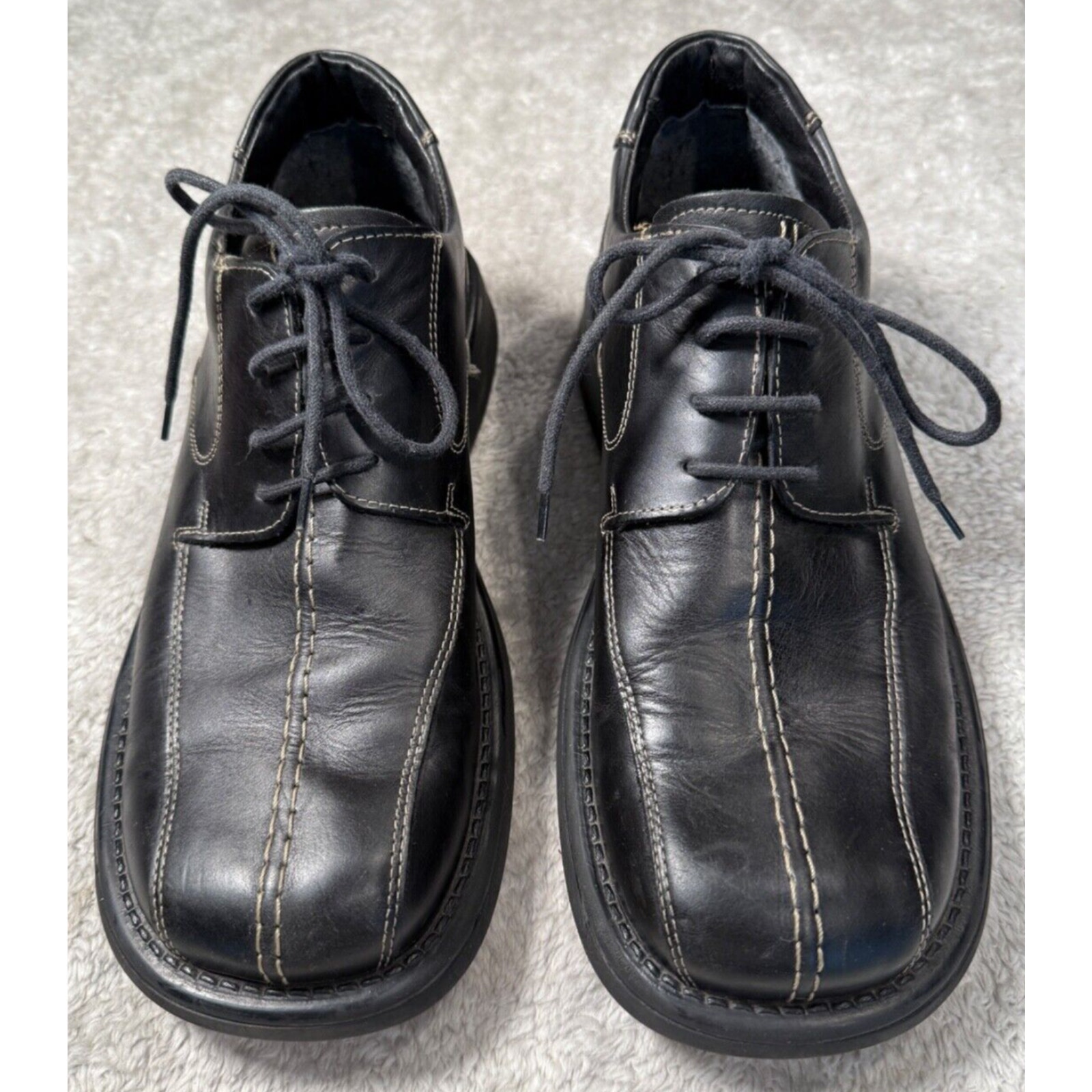 Kenneth Cole Reaction Black Leather Lace Up Oxfords Mens Size 10.5 Y2K Square