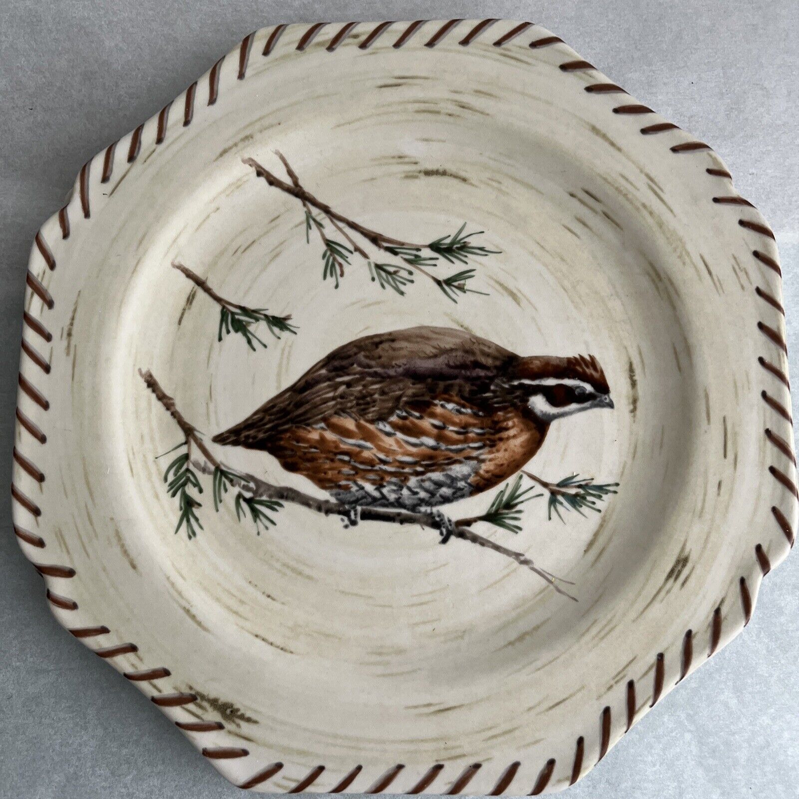 Lenox Riverwood Bobwhite Quail Accent Plates (2) 9 3/8 Birch Wood Bird