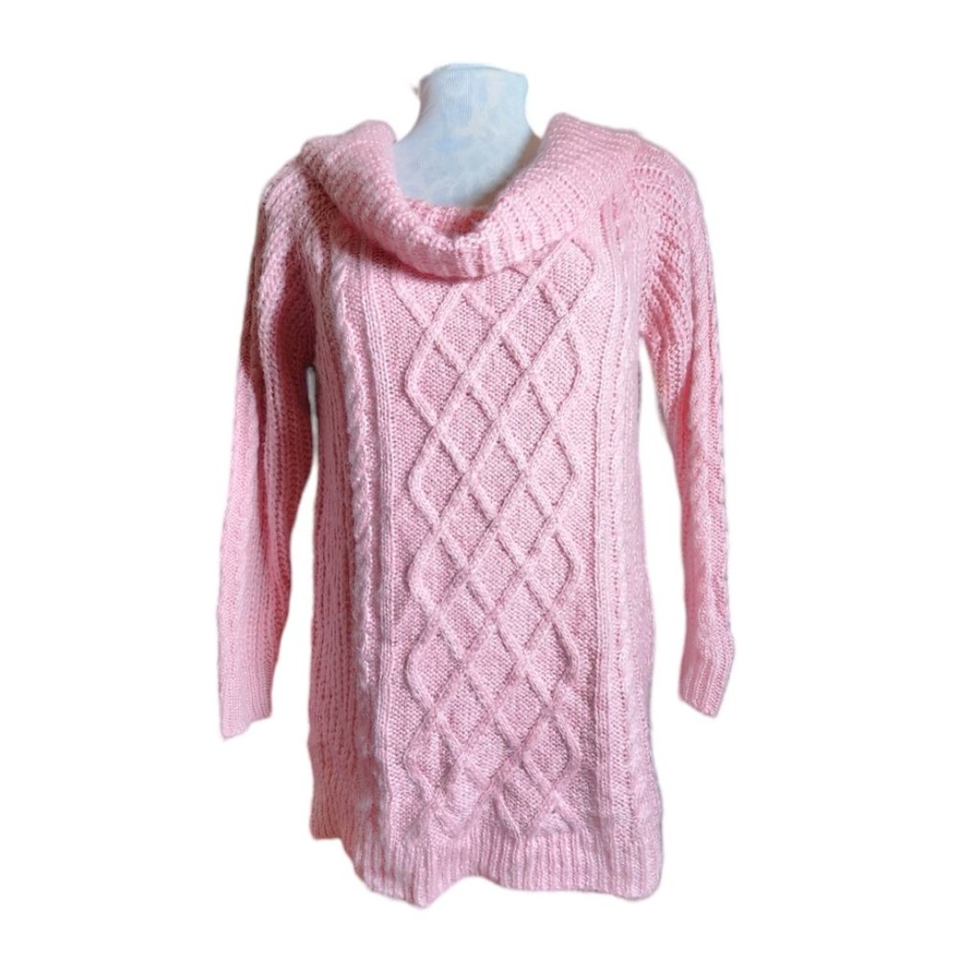 St. John Pink Metallic Long Sleeve Cowl Neck Sweater Size L *New With Repair*