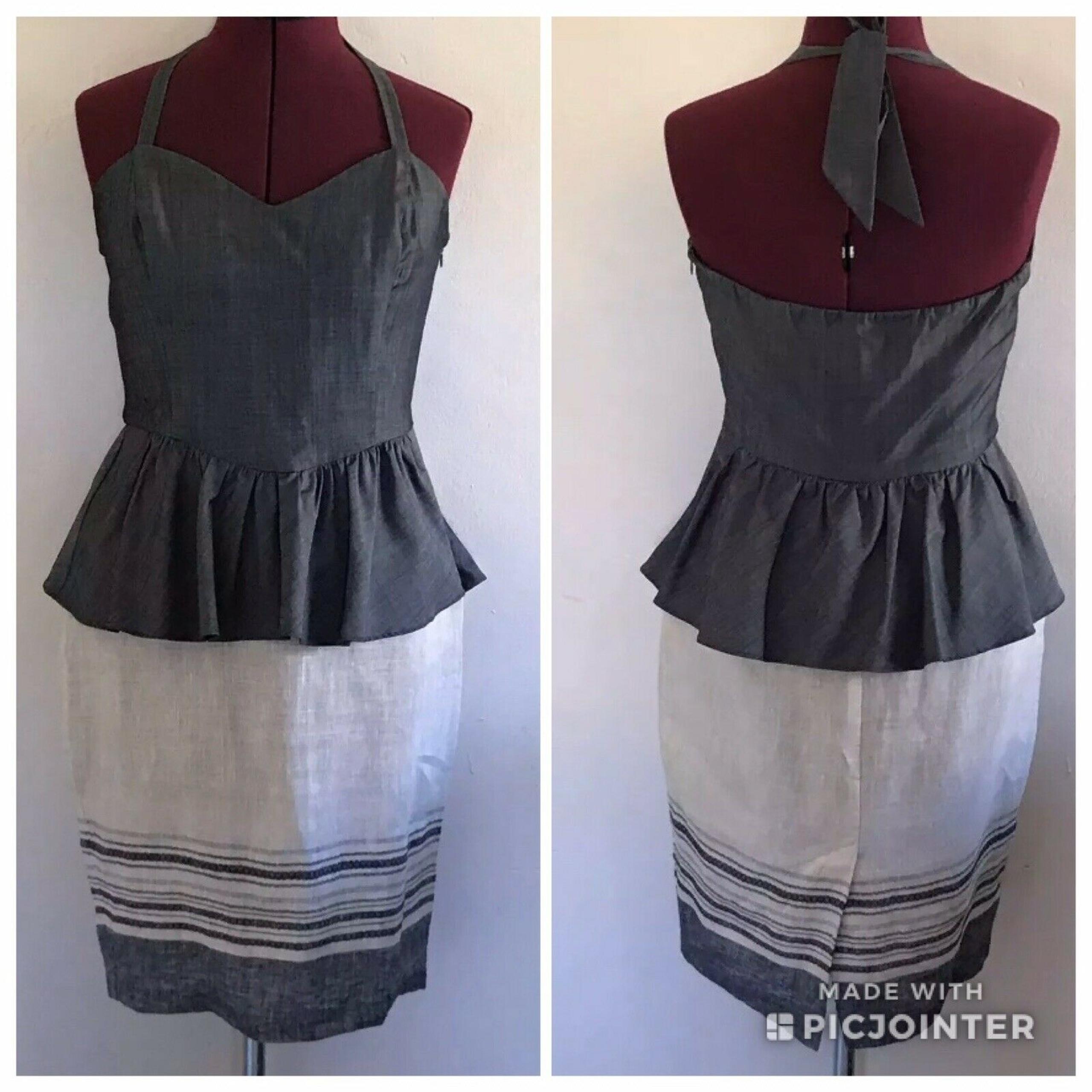 Eva Franco Striped Halter Peplum Dress