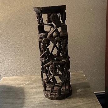 Vintage African Tribal Folk Art Ebony Family Tree Sculpture Hand Carved