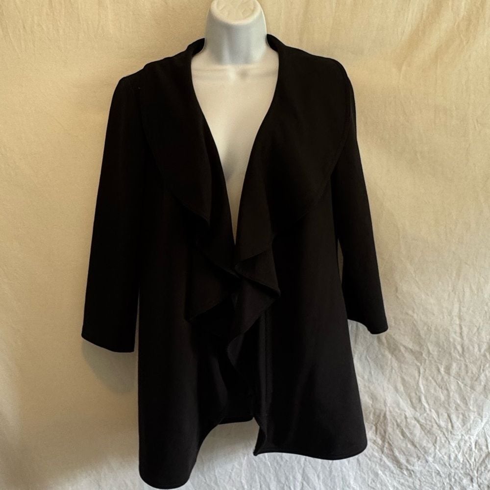 B-69 Calvin Klein Black Waterfall Front 1/2 Sleeve Lined Blazer Suit Jacket Sz 2
