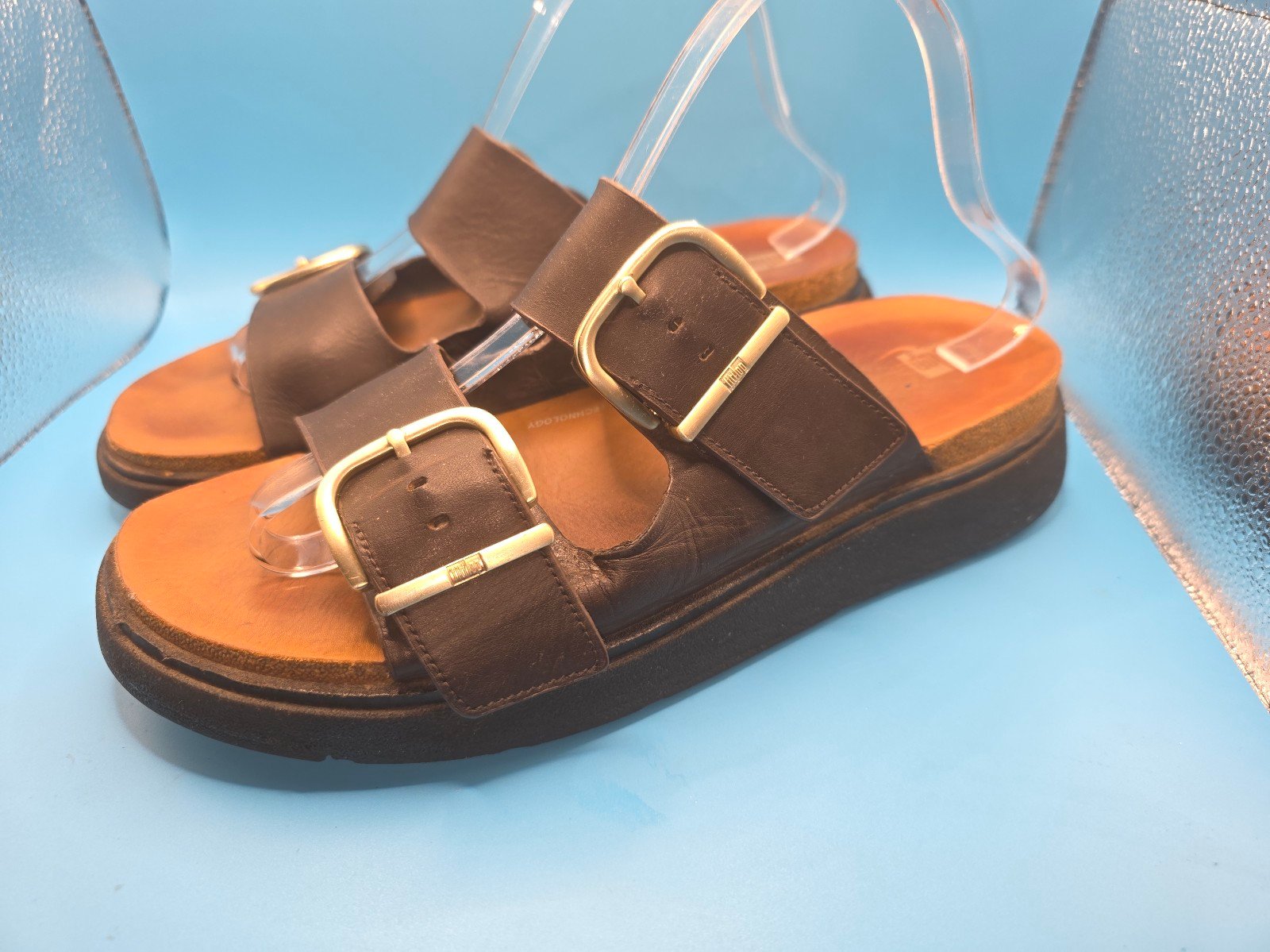 FitFlop Women's Fit Flop Pilar Leather Buckle Clogs Sandals Brown Size 10