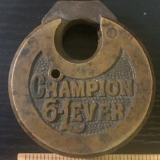 Vintage Antique CHAMPION 6 LEVER Pancake Lock Padlock NO KEY Brass Bronze