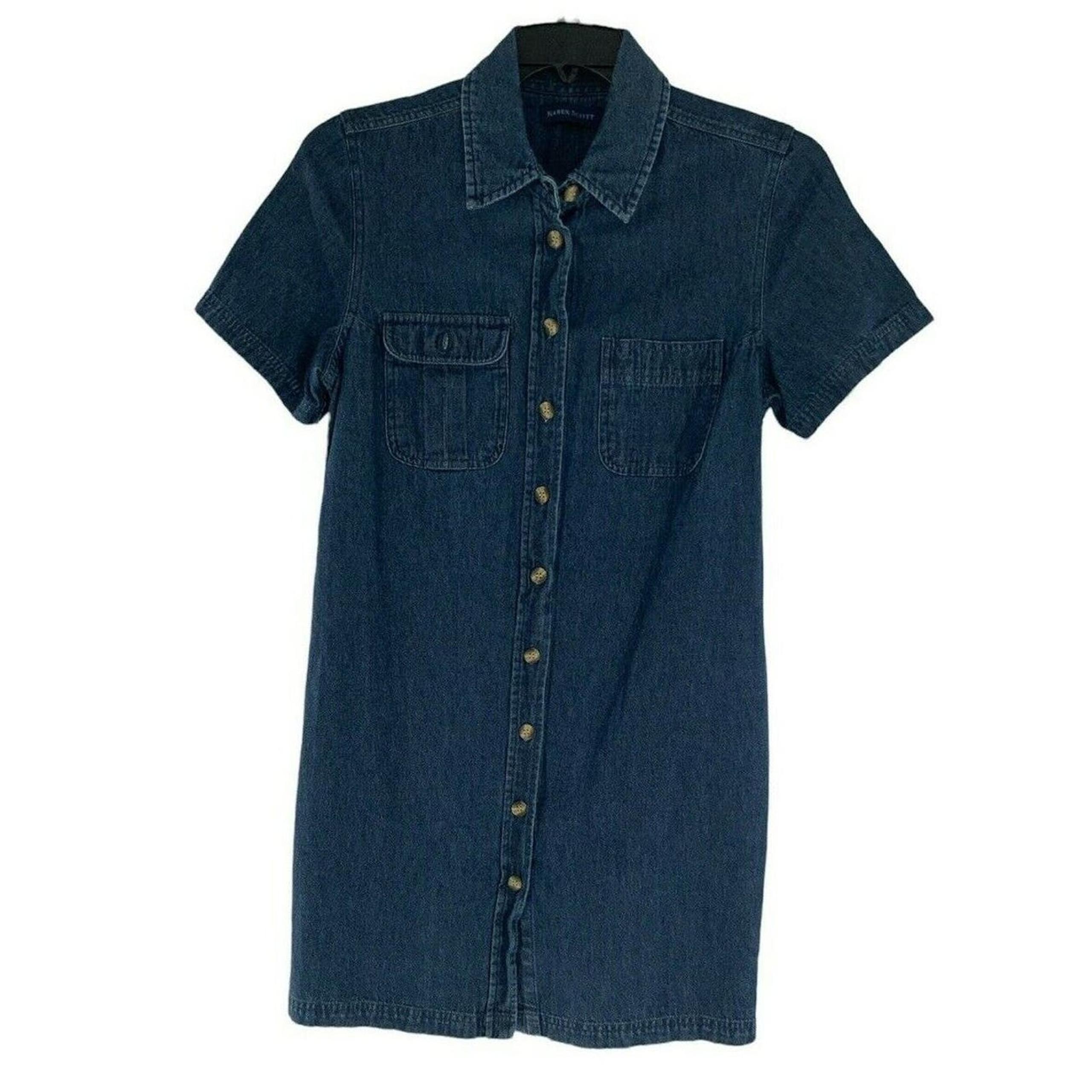 Karen Scott Dress Womens Size Medium Short Sleeve Button Down Flap Pockets Denim
