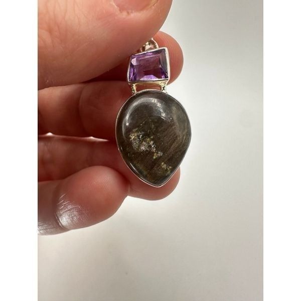Stunning labradorite and amethyst in sterling silver pendant!